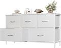 OLIXIS Dresser for Bedroom with 5 Drawers, Wide Chest of Drawers, Fabric Bedroom Dresser with Drawer Organizers, Storage Organizer Unit with Fabric Bins for Closet, Living Room, Hallway,White
