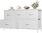 OLIXIS Dresser for Bedroom with 5 Drawers, Wide Chest of Drawers, Fabric Bedroom Dresser with Drawer Organizers, Storage Organizer Unit with Fabric Bins for Closet, Living Room, Hallway,White