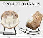 Oversized Outdoor Rocking Chair, Wicker Egg Patio Lounge Chair Basket Seat with Thick Cushion, All Weather Indoor Outdoor Porch Rockers for Balcony, Living Room, Lawn Garden