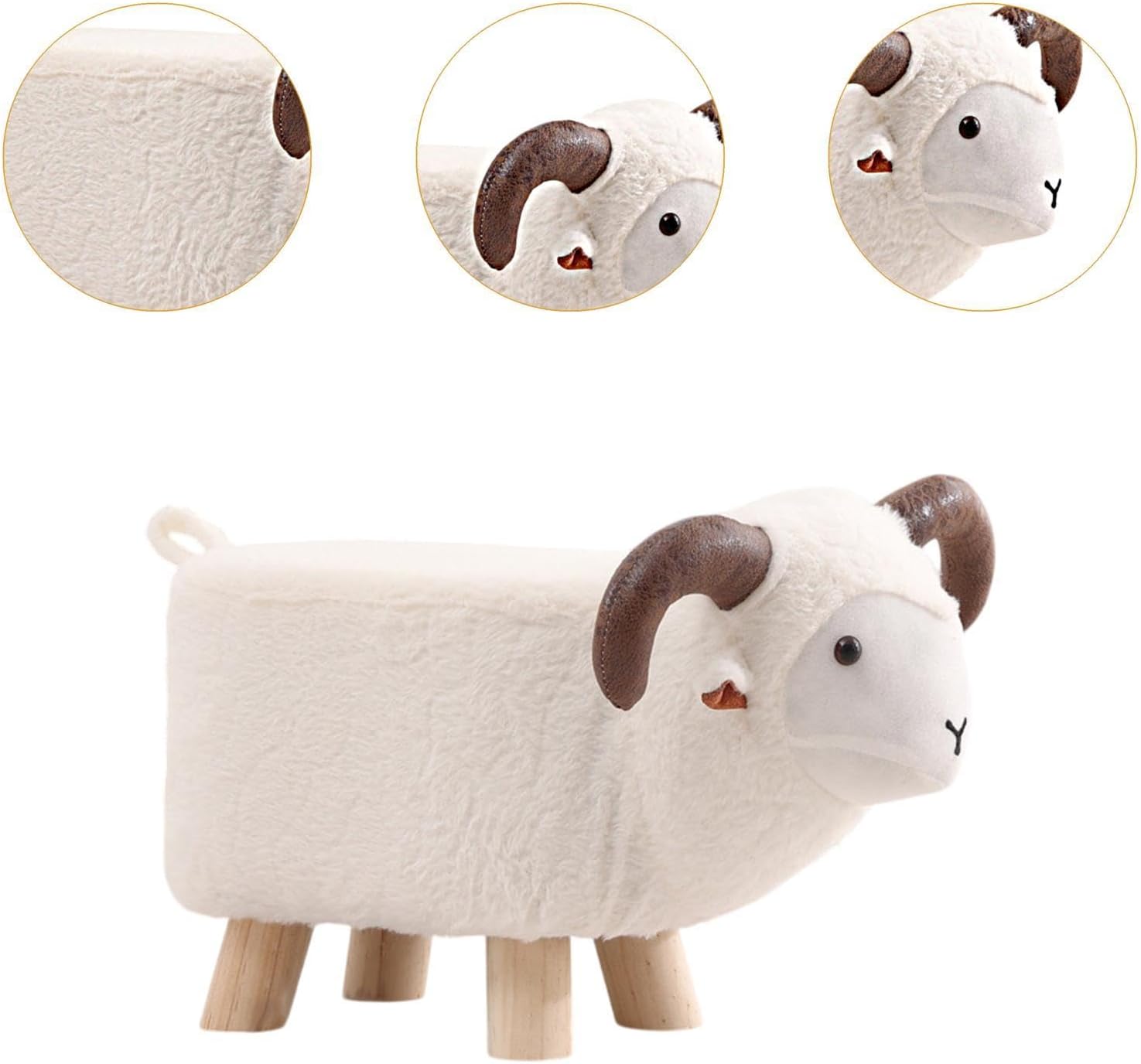 Animal Footstool Teddy Velvet Wood Legs Non-Slip Feet Ottoman Stool for Playroom Living Room Entryway 19.69x8.66x11.02 inch- White