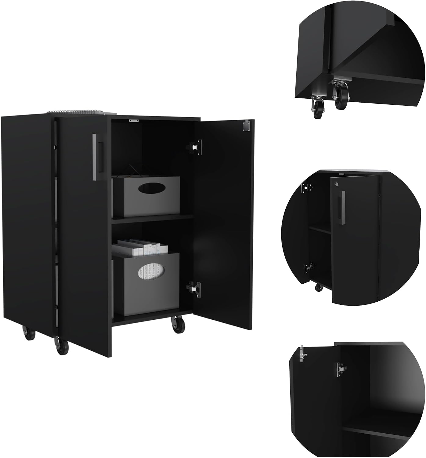 Storage Cabinet Lions, Double Door and Casters, Black Wengue Finish