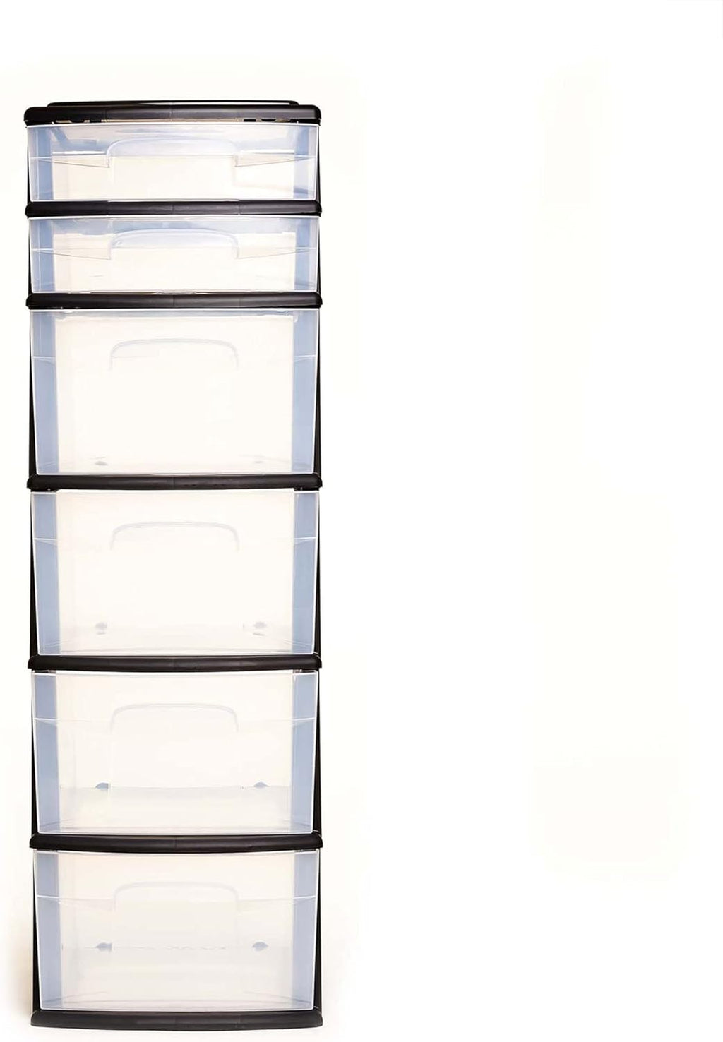 HOMZ Drawer Tower, 6-Tier Clear Plastic Storage Organizer Cart, Black Frame - Heavy-Duty Organizing Drawers for Home, Bedroom, and Closet Organization