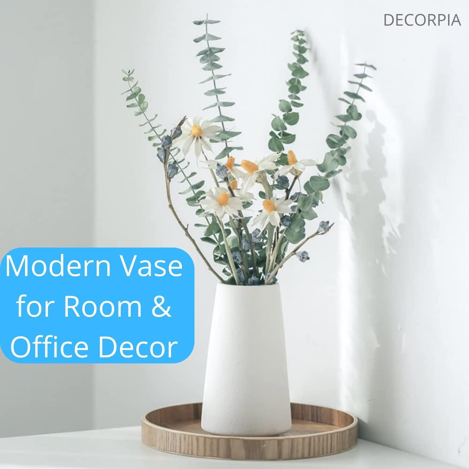 DECORPIA 12 Inch Tall Premium Quality Ceramic Vase | Flower Vase for Home Decor | Farmhouse Decor, Desk Decor, Modern Decor, Aesthetic Room Decor, White Vase for Bohemian Decor, Pampas Vase, White