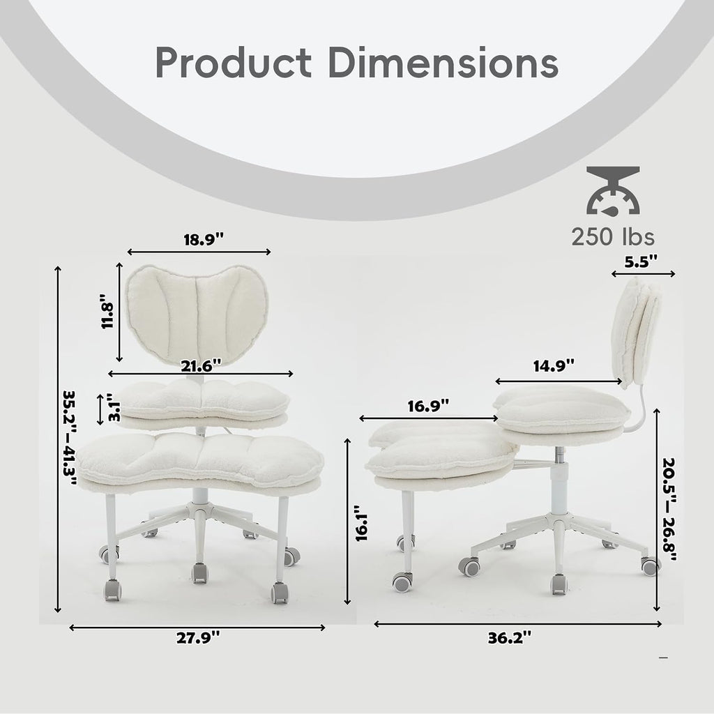 Meditation Chair with Wheels, Ergonomic Criss Cross Chair, Adjustable ADHD Floor Sitting Chair, Swivel Cross Legged Office Chair with High Back, Kneeling Posture Chair, Comfortable Fabric（Beige）