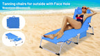 3 in 1 Heavy Duty Tanning Chair with Face Hole, Outside Portable Lay Flat Beach Lounge Chair, 5 Position Folding Chaise Lounge Chairs for Beach, Pool, Lawn, Patio, Blue