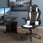 FDW Gaming Chair Racing Style Office Chair High Back Desk Chair Executive PU Leather Rolling Task Swivel Computer Chair with Lumbar Support Headrest, White