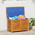 Garden Storage Box with Louver Solid Wood Acacia 35.4"x19.7"x22" Outdoor Patio Deck Cushion Container Bench for Backyard Pool Toy Organizer Weather Resistant