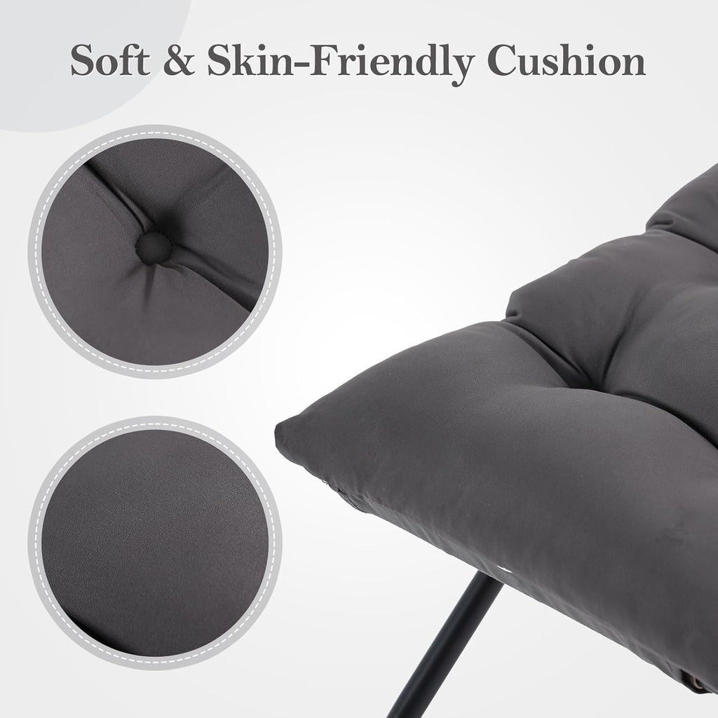 Welnow Folding Foot Stool, Upholstered Small Accent Ottoman with Detachable Thick Cotton Cushion, Padded Sofa Stool with Straight Metal Legs for Lazy Chair, Living Room, Bedroom, Dark Grey