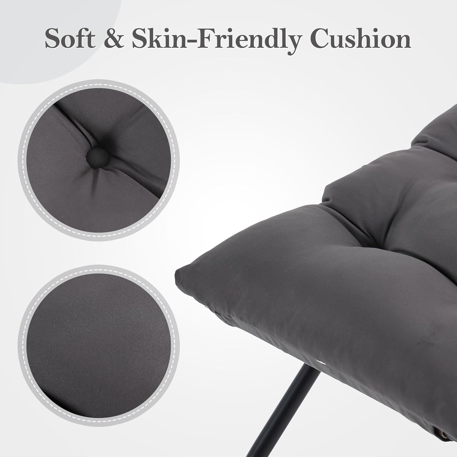 Welnow Folding Foot Stool, Upholstered Small Accent Ottoman with Detachable Thick Cotton Cushion, Padded Sofa Stool with Straight Metal Legs for Lazy Chair, Living Room, Bedroom, Dark Grey