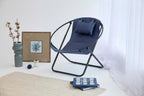 Leather Folding Chair - Luxury Papasan Chair, Sling Accent Chair, Round Saucer Chair for Patio, Garden, Beach, Living Rooms and Bedrooms, Modern Furniture (Faux Leather, Indigo)
