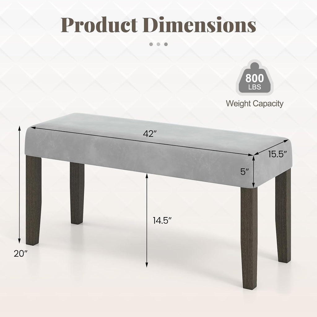 Giantex 42" Upholstered Dining Bench with Velvet Padded Seat, Rubber Wood Legs, 800 Lbs Capacity, Entryway Bench for Bedroom End of Bed, Dining Room, Hallway, Living Room, Kitchen (Grey, 1-Pack)