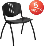 Flash Furniture 5 Pack HERCULES Series 880 lb. Capacity Black Plastic Stack Chair with Oval Cutout Back and Black Frame