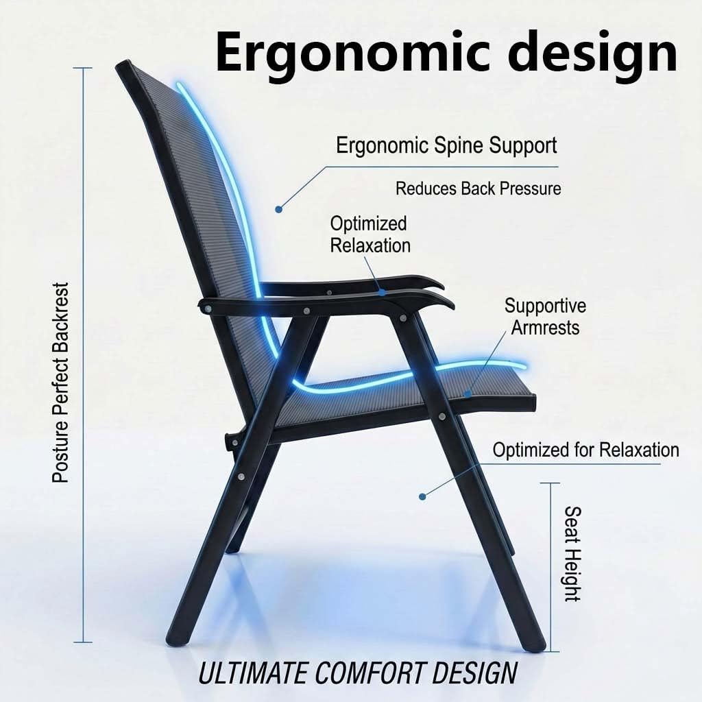 Outdoor Patio Chairs Set of 2, Gray Stackable Portable Deck Chairs for Garden, Camping and Travel, Space Saving Foldable Outdoor Dining Chairs, Weather Resistant Stackable Lawn Chairs