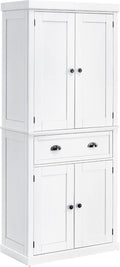 72" Freestanding Kitchen Pantry Cabinet, Tall Storage Cabinet with 2 Door Cupboards, Drawer and Adjustable Shelves, White,16 * 30 * 72.5