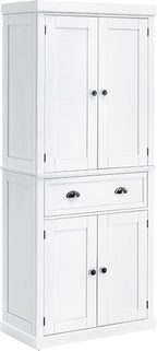 72" Freestanding Kitchen Pantry Cabinet, Tall Storage Cabinet with 2 Door Cupboards, Drawer and Adjustable Shelves, White,16 * 30 * 72.5