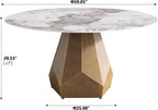 59.05" Round Marble Dining Table with Metal Base, Artificial Marble for 6-8 People, Dining Room/Living Room Kitchen Dining Table