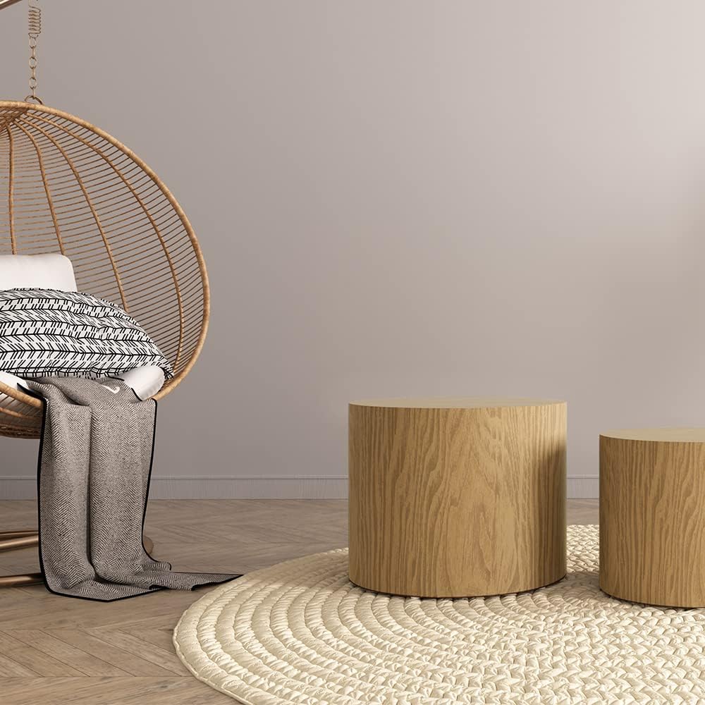 WILLIAMSPACE Nesting Coffee Table Set of 2, Round Wooden Coffee Tables Modern Circle Table for Small Space Living Room Bedroom Accent End Side Table (Wooden Color-Round)