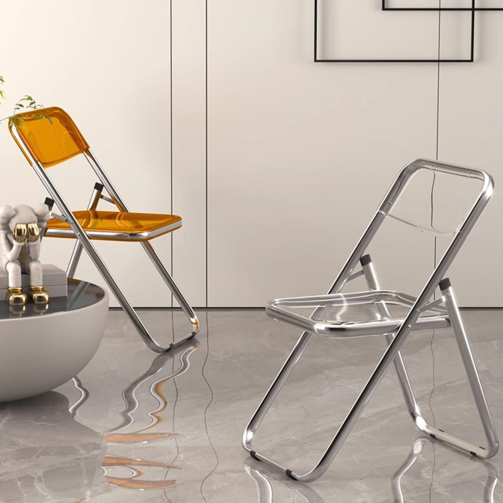 Acrylic Folding Chair with Electroplated Frame Multi Purpose Transparent Chair for Living Room Dining Room(Clear)