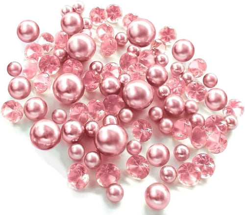 100 Floating Light Pink Pearls with Pink Sparkling Gems- Large Sizes- Fills 2 Gallons for Your Vases- with Pre-Measured Prep Bags for Best Results!