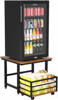 EYOCAL Mini Fridge Stand with Pull-Out Basket, 19.7" x 19.7" Large Tabletop Heavy Duty Stand with Adjustable Feet & Wheels, for Kitchen, Dorm, Office, Rustic Brown and Black