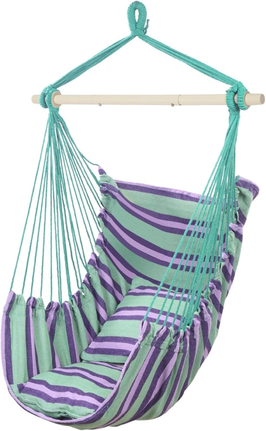 Galvanized Pipe Cut 130 * 100cm Green Strip Polyester Cotton Cushion Hanging Chair with 2pcs Cushion
