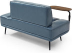 Waiting Room Bench Seating with 360-Degree Swivel Tray,Salon Reception Bench,Guest Lobby Chair,Beauty Barber Furniture,PU Upholstered Couch with Metal Legs and Backrest (PU with Tray, Grayish Blue)