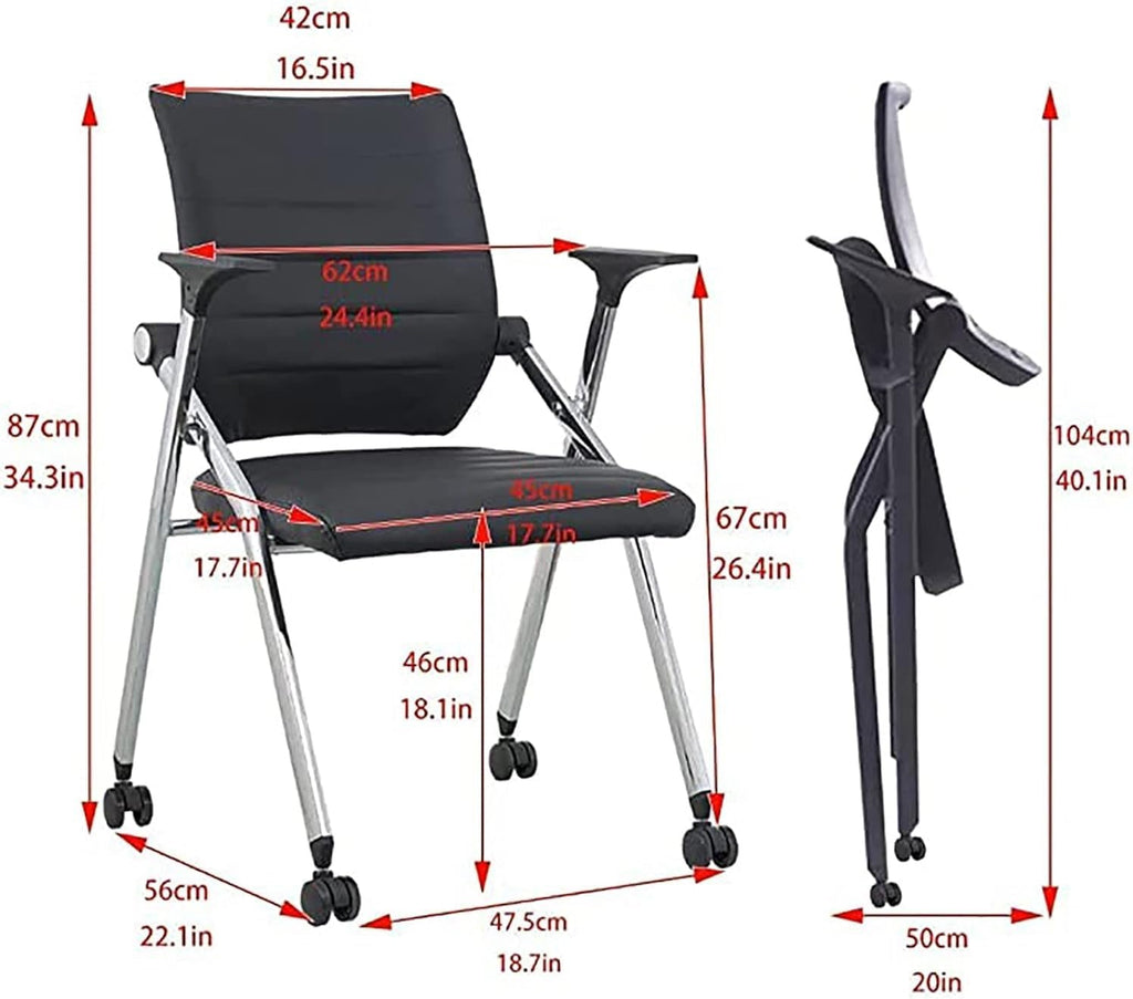 Ergonomic Black Folding Office Chair with Leather Padded Seat Arms and Wheels for Comfort and Convenience