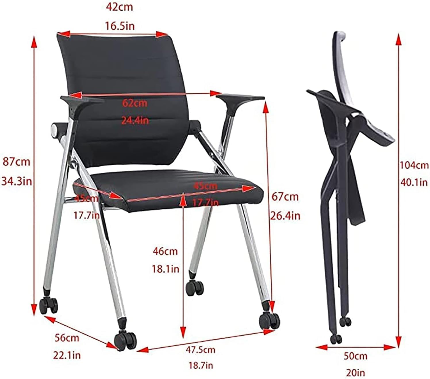 Ergonomic Black Folding Office Chair with Leather Padded Seat Arms and Wheels for Comfort and Convenience