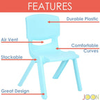 JOON Stackable Plastic Kids Learning Chairs (10 Pack), 20.8x12.5 Inches, The Perfect Chair Sets for Playrooms, Schools, Daycares and Home, Colorful Design, 10.5 Inches Seat Height, Baby Blue