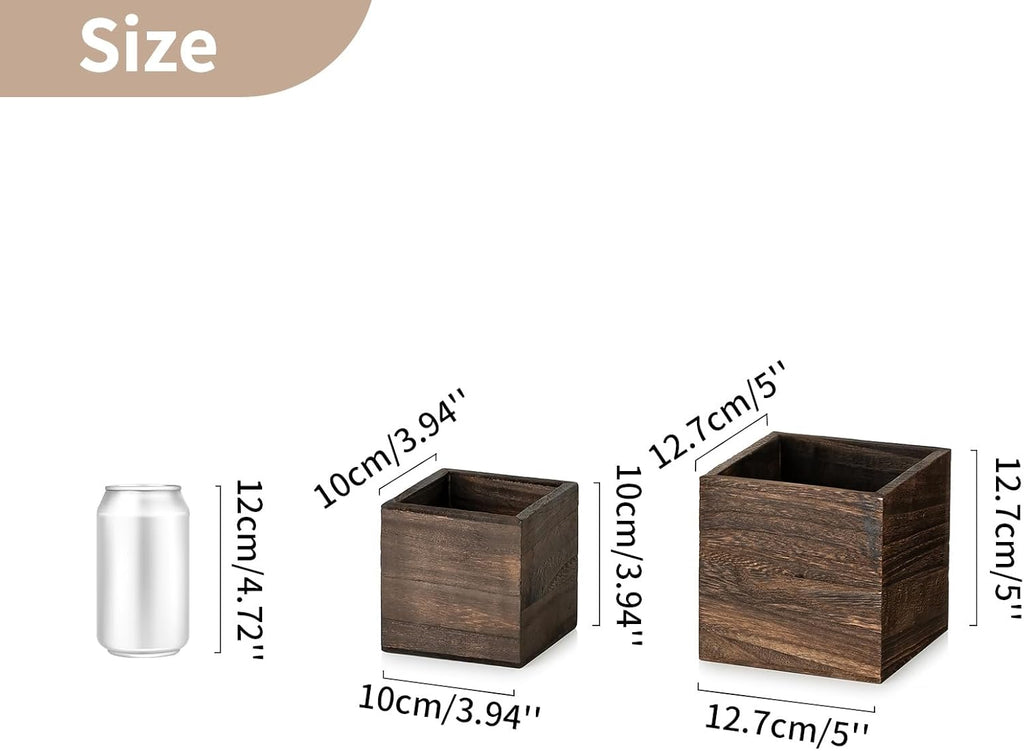 NUPTIO Wooden Box for Centerpiece Wedding: 6 Pcs Rustic Square Planter Box for Christmas Table Fall Decorations - 4×4" & 5×5" Small Wood Vases Flower Pots for Windowsill Home Garden Decor