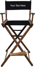 TLT Personalized Imprinted Contemporary 30 Inch Bar Height Walnut Frame Director's Chair - Black