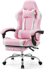 Sweetcrispy Video Game Desk Chair, Ergonomic High Back PU Leather Computer Gaming Chair with Headrest & Linkage Armrest, Height Adjustable with 360° Swivel, for Adults, Pink