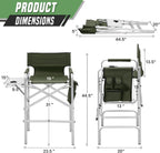 Directors Chair, 31“Tall Foldable Camping Chairs, Folding Aluminum Frame Vanity Chair, Makeup Artist Chair, Portable Camping Chair with Side Table, Cup Holder and Pockets, 250lbs Capacity (Green)