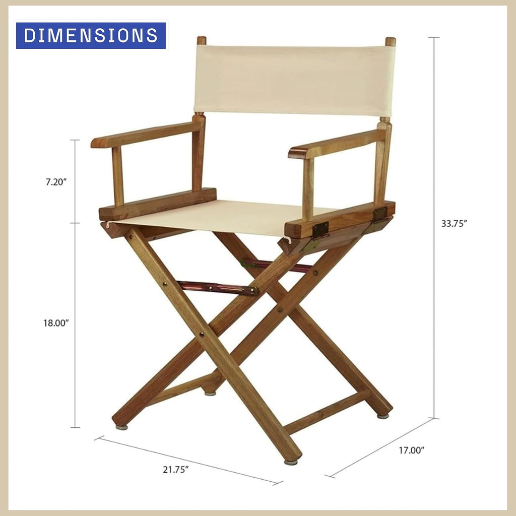 18-inch Folding Directors Chair Solid Wood Wheat Canvas Built in Armrests Portable Lightweight Natural Finish Space Saving Design for Indoor Outdoor Camping Events Home Office and Patio Use