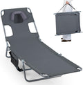Goplus Tanning Chair, Portable Lightweight 10.5LBS Beach Lounger with Face Arm Holes, Adjustable 5-Position, 330LBS Capacity, Side Pocket, Removable Cushions, Portable Sunbathing Chair for Pool