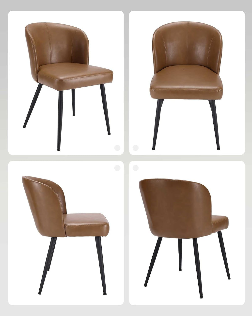 Susalt Dining Chairs Set of 2, Upholstered Kitchen Chairs with Faux Leather Cushion Seat and Metal Legs, Mid Century Modern Dining Room Chair for Kitchen, Living Room, Easy Assembly, Brown