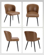 Susalt Dining Chairs Set of 2, Upholstered Kitchen Chairs with Faux Leather Cushion Seat and Metal Legs, Mid Century Modern Dining Room Chair for Kitchen, Living Room, Easy Assembly, Brown