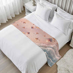 Summer Beaches Bed Runner for King Size Bed, 102"x20" Nautical Ocean Pink Wave Sea Nut Starfish Pearl Luxury Bed Runners & Scarves Decorative Bedding Scarf Protector Slipcover for Home Hotel