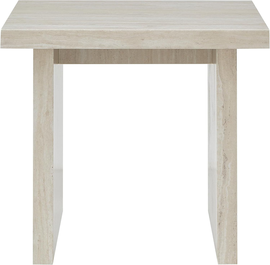 Roundhill Furniture Cavira Modern Faux Marble Living Room End Table, Beige
