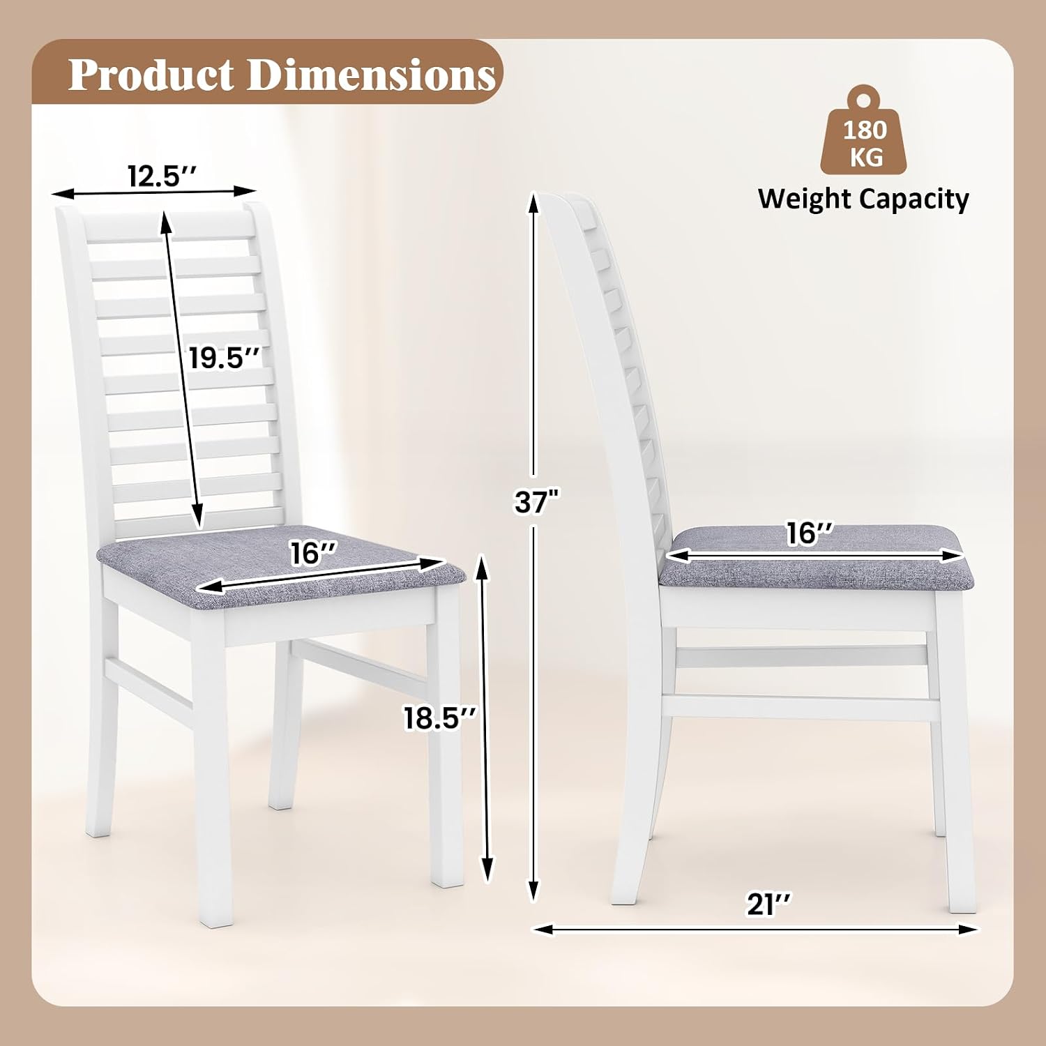 GOFLAME Wooden Dining Chairs Set of 4, Fabric Upholstered Kitchen Chairs with Rubber Wood Legs, Padded Seat & High Backrest, Armless Side Chairs for Dining Room, Living Room, Restaurant, White