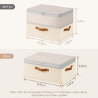 Homsorout Large Closet Storage Bins - Compression Organizer Bins, Stackable Closet Organizer, Expandable Under Bed Storage Containers for Clothes, Towels, Sheet, 2 Pack, Beige