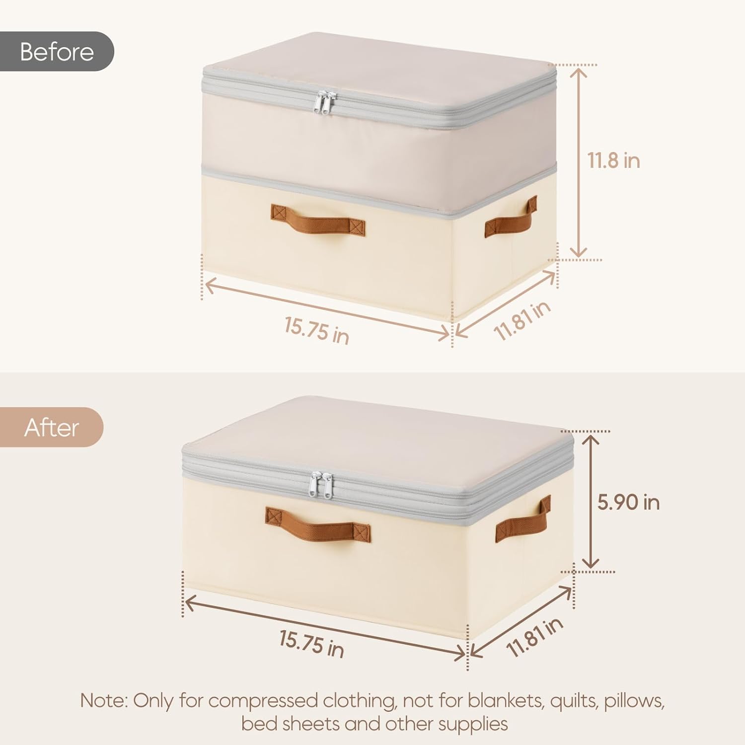 Homsorout Large Closet Storage Bins - Compression Organizer Bins, Stackable Closet Organizer, Expandable Under Bed Storage Containers for Clothes, Towels, Sheet, 2 Pack, Beige