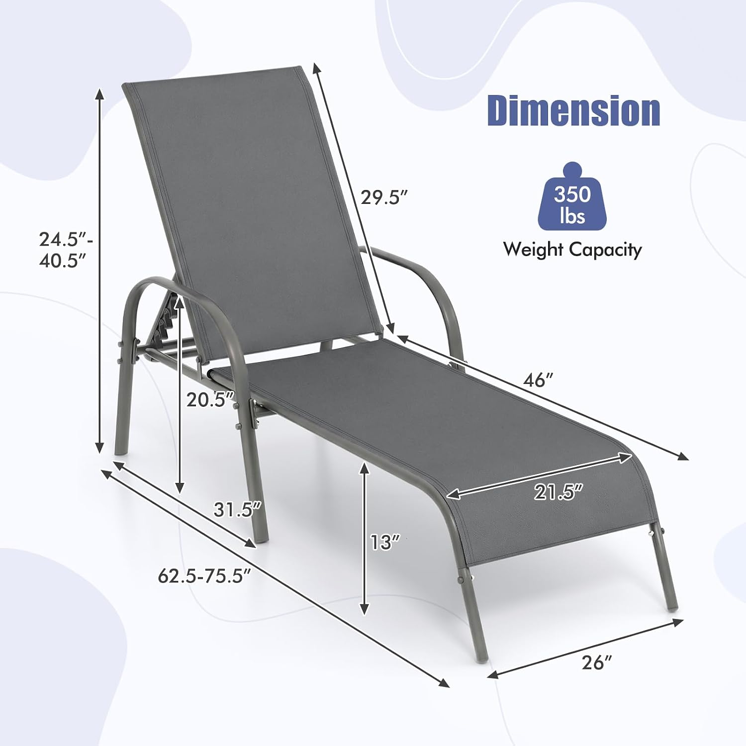 Tangkula Outdoor Lounge Chairs Set of 2, Patio Chaise Lounge with Adjustable Backrest, Reclining Pool Lounge Chairs for Outside with Heavy Duty Steel Frame for Beach, Yard, Balcony, Poolside