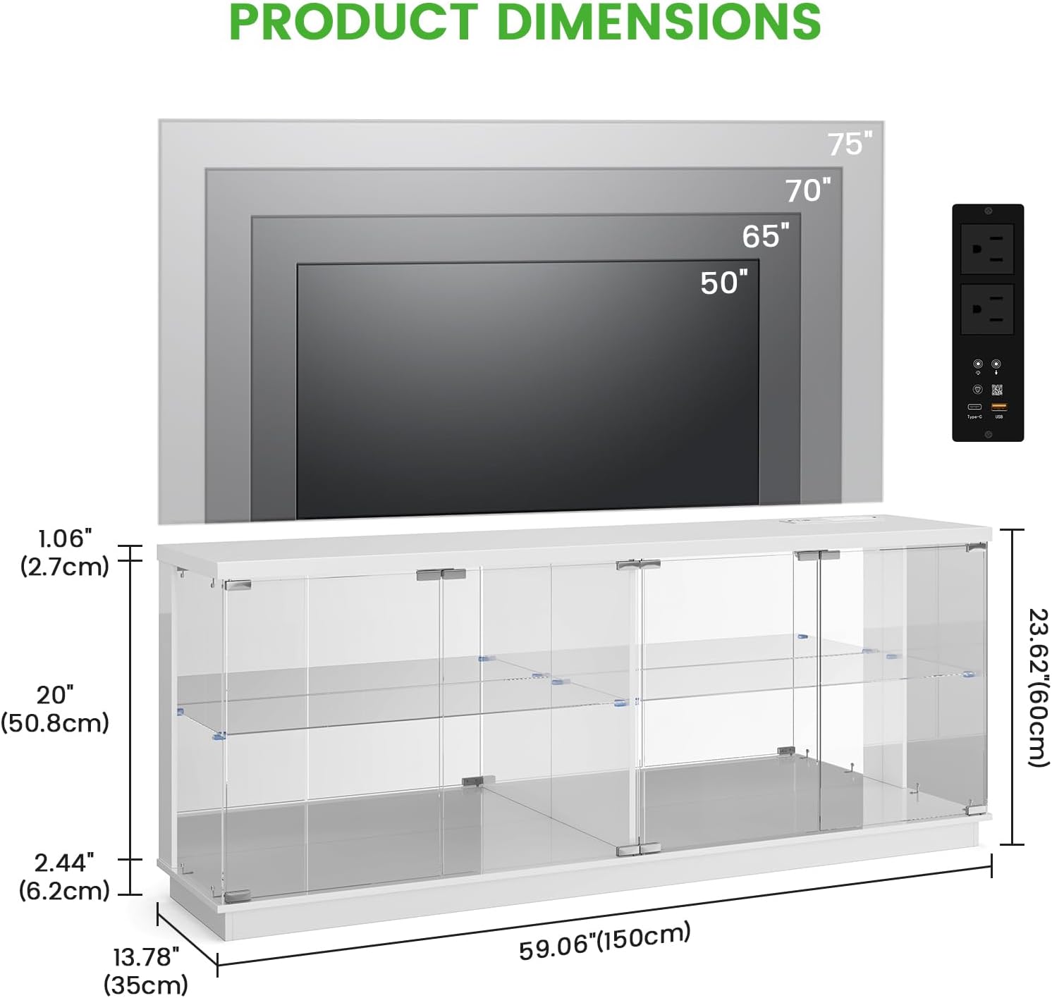 HNEBC Glass Display Case Set and TV Stand for LIvingroom, 5-Tier Curio Cabinet with RGB Lights for Collection, China Cabinet with Glass Doors, Entertainment Center with 2AC Outlet -3PCS White