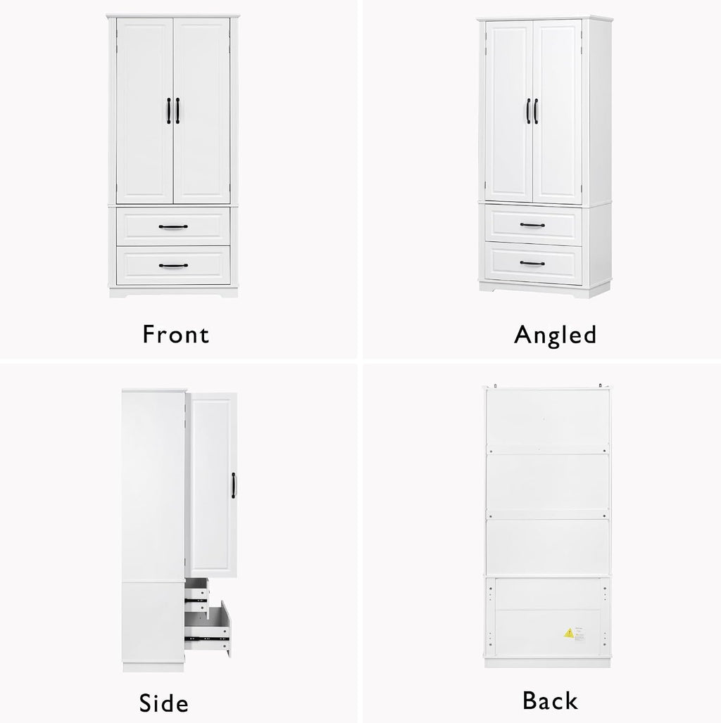 Farmhouse Kitchen Pantry Cabinet 71-Inch Tall Freestanding Pantry Storage Cabinet Cupboard with Adjustable Shelves for Kitchen Laundry Living Dining Room, White