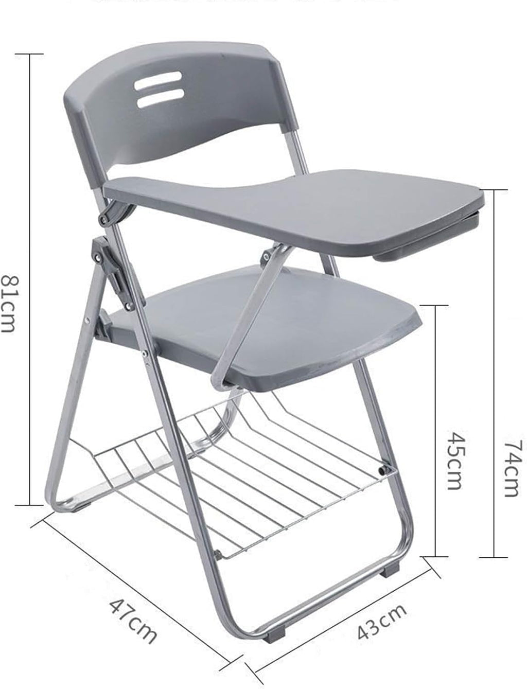 Stackable Folding Plastic Conference Chair with Tablet Arm Mesh Backrest and Padded Seat Ideal(Black with Writing Board+Frame)