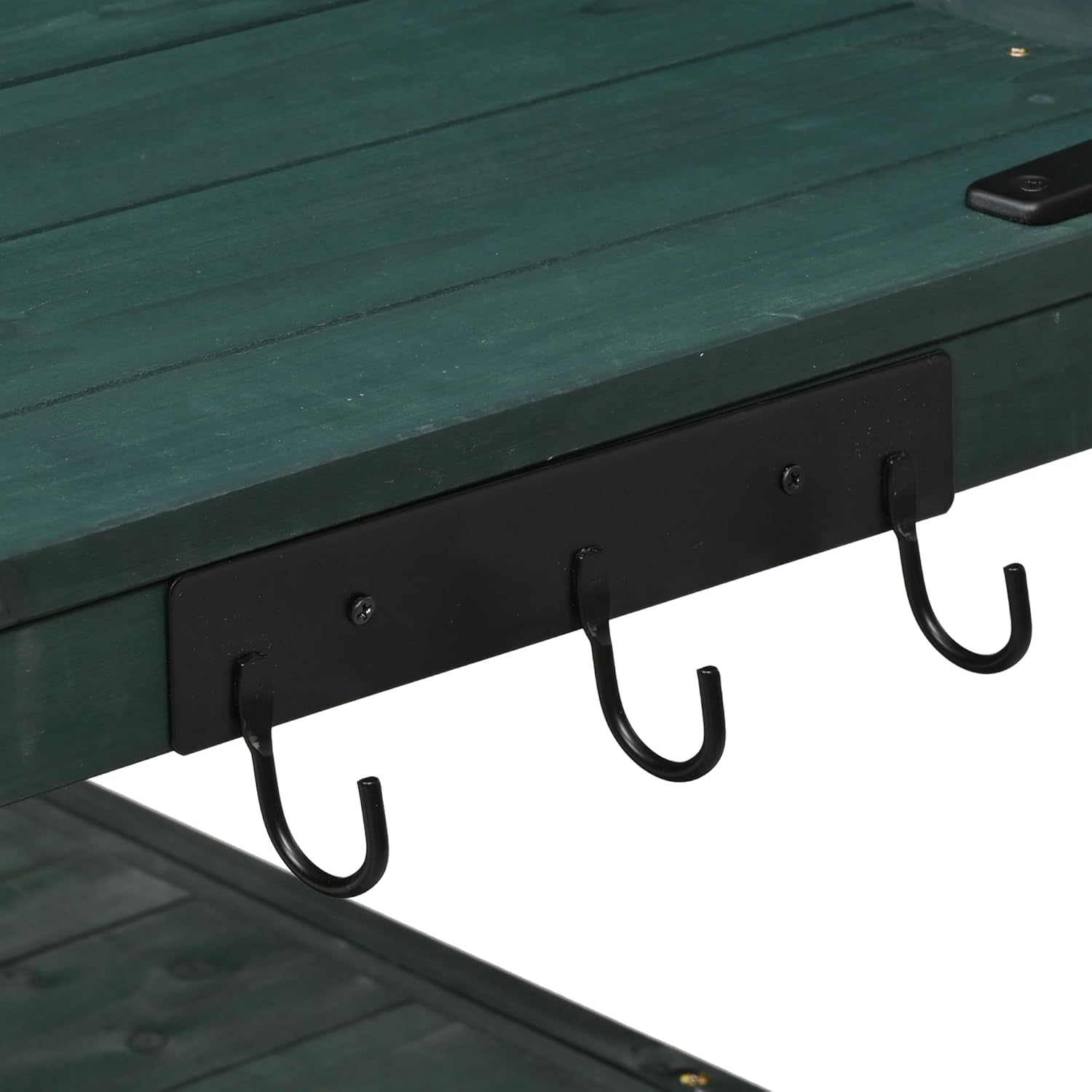 66'' Outdoor Wood Potting Bench Table, Farmhouse Garden Workstation with 2 Shelves, 2 Cabinets & 3 Side Hooks for Backyard, Mudroom, Green