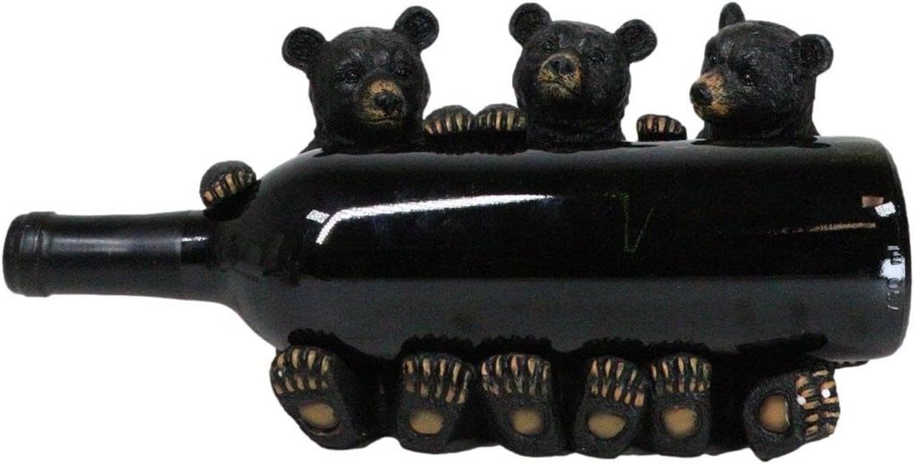 Ebros Gift Rustic Western Forest Animal Whimsical Three Black Bears Hugging Wine Bottle Figurine Wine Holder 9.5" Long Cabin Lodge Farmhouse Country Accent Decor
