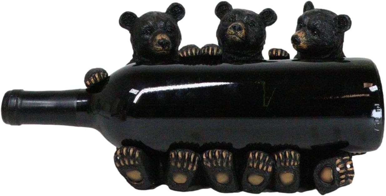 Ebros Gift Rustic Western Forest Animal Whimsical Three Black Bears Hugging Wine Bottle Figurine Wine Holder 9.5" Long Cabin Lodge Farmhouse Country Accent Decor