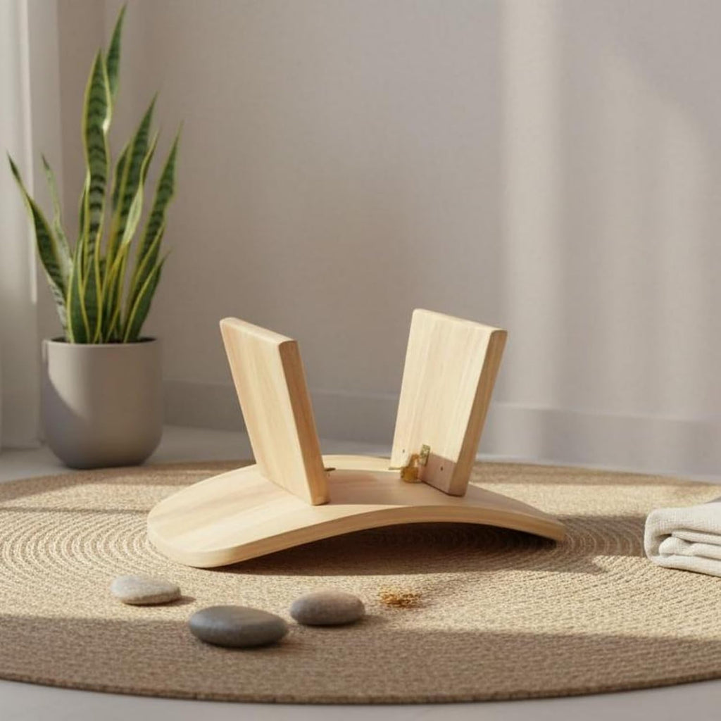 Meditation Bench Solid Wood Sitting Chair Curved Seat Posture Correction Lightweight Design Compact Structure Suitable for Studio Outdoor Use Living Room, Natural Wood, S with Buckle
